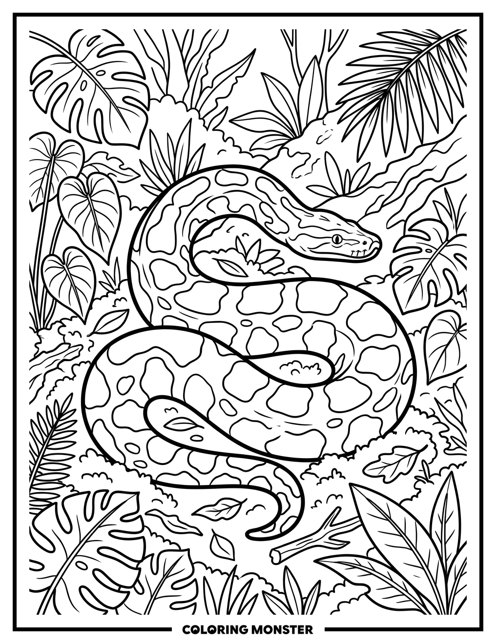 Burmese Python in the Jungle Coloring Page
