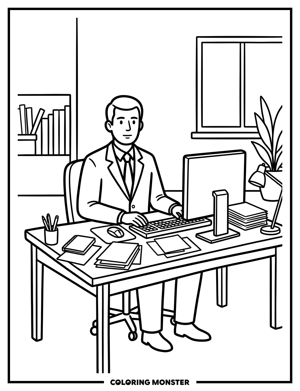 Businessman At His Desk Coloring Page
