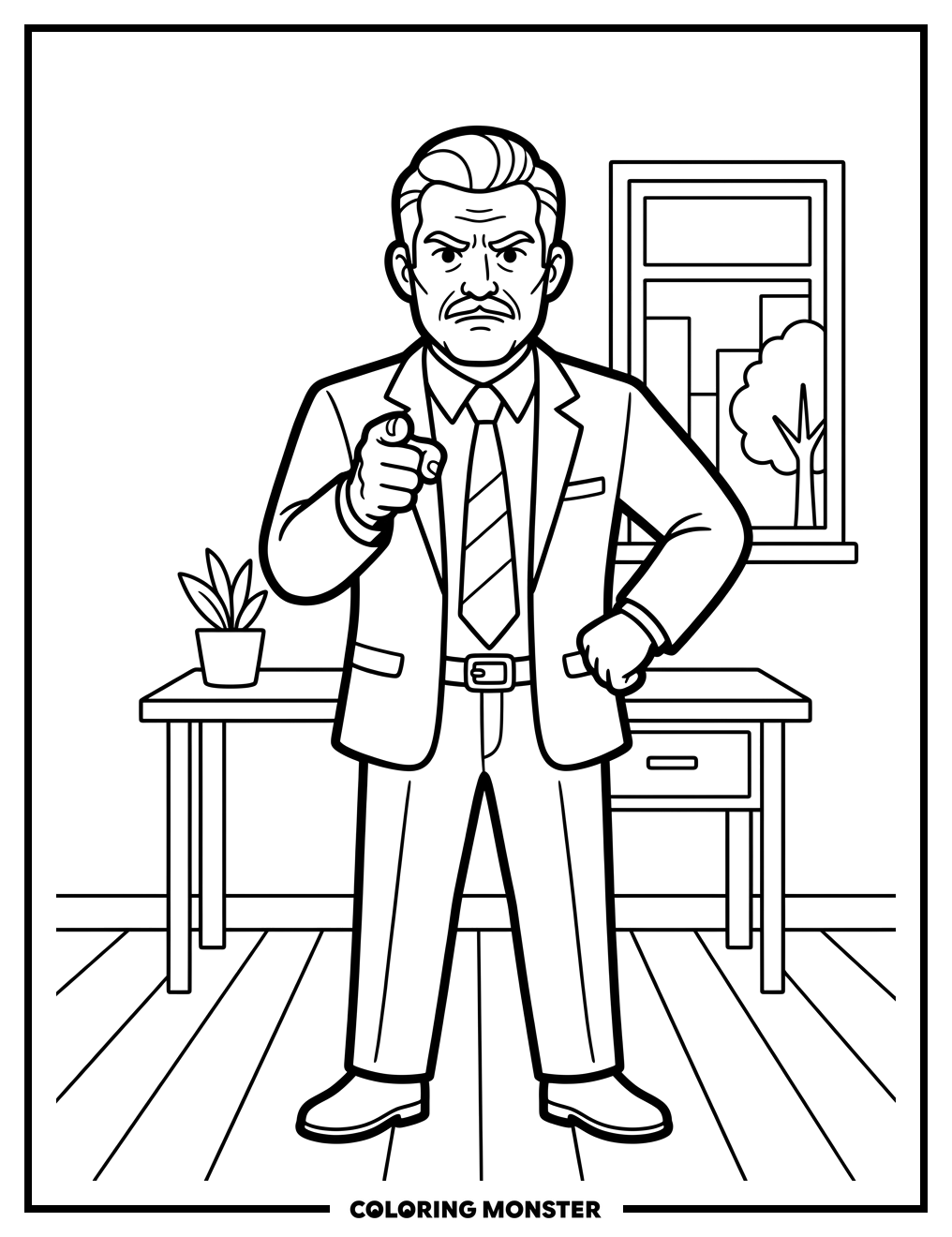 Businessman Standing in Office Coloring Page