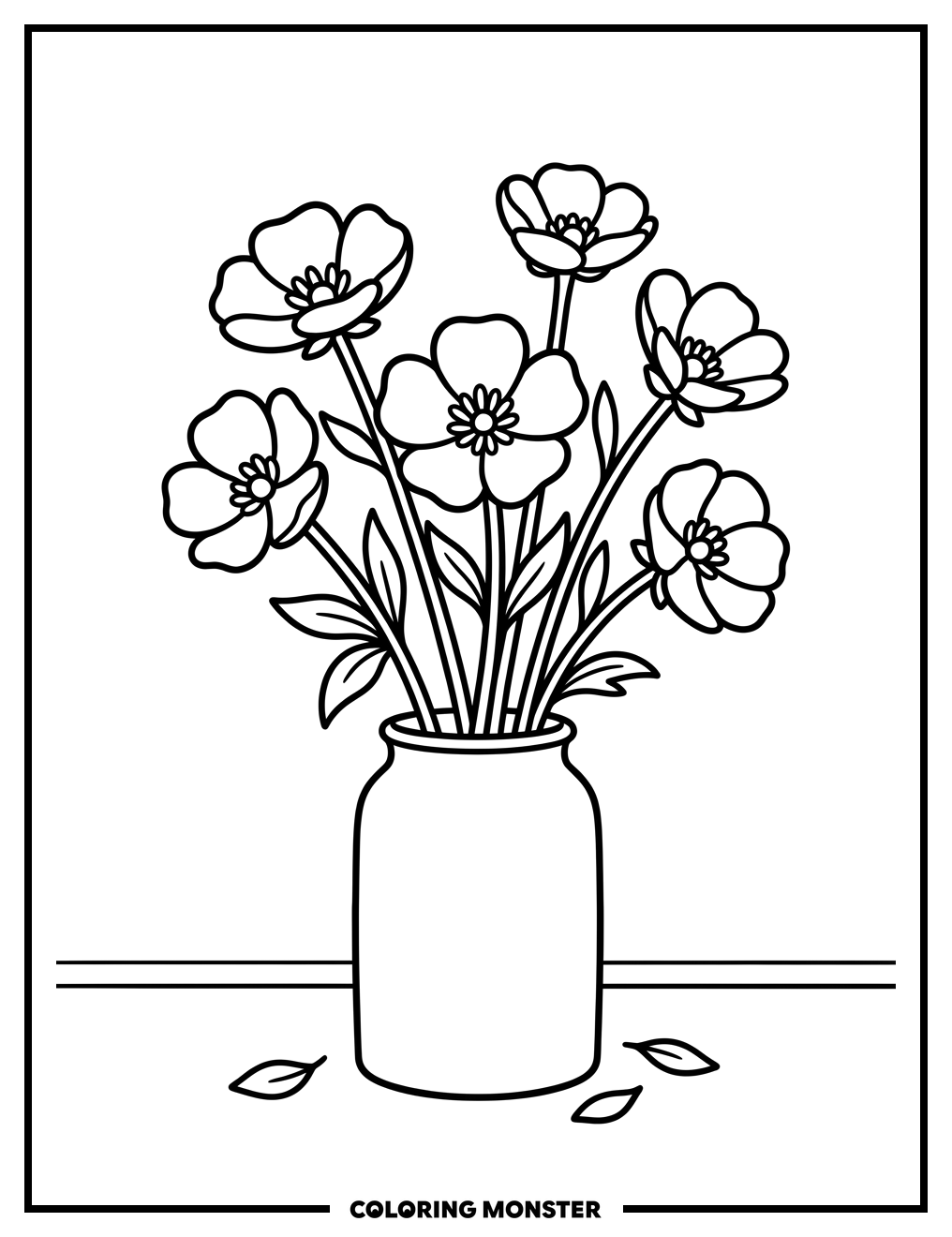 Buttercup Bouquet in Vase Coloring Page