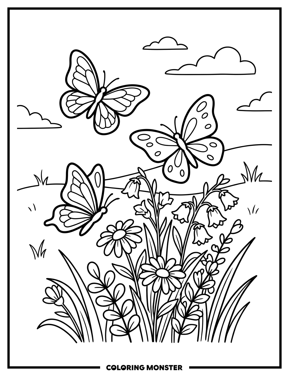 Butterflies Dancing Among Wildflowers Coloring Page