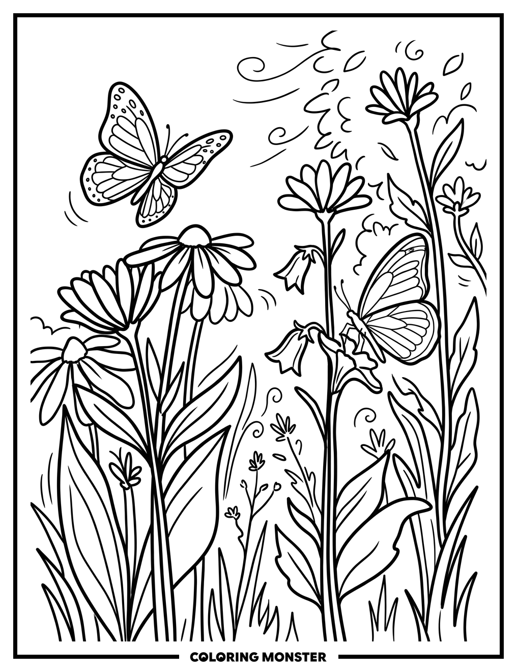 Butterflies in a Sunny Garden Coloring Page