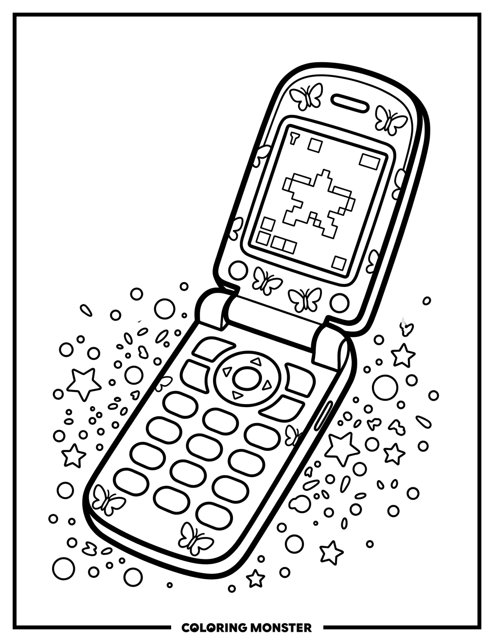Butterfly Decorated Flip Phone Coloring Page