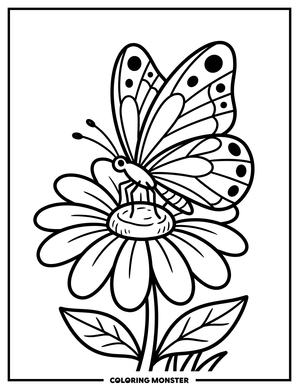 Butterfly on a Big Flower Coloring Page