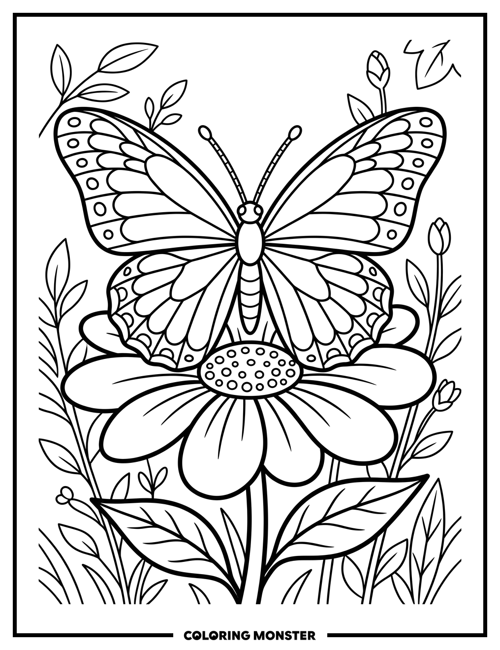 Butterfly on a Flower Coloring Page