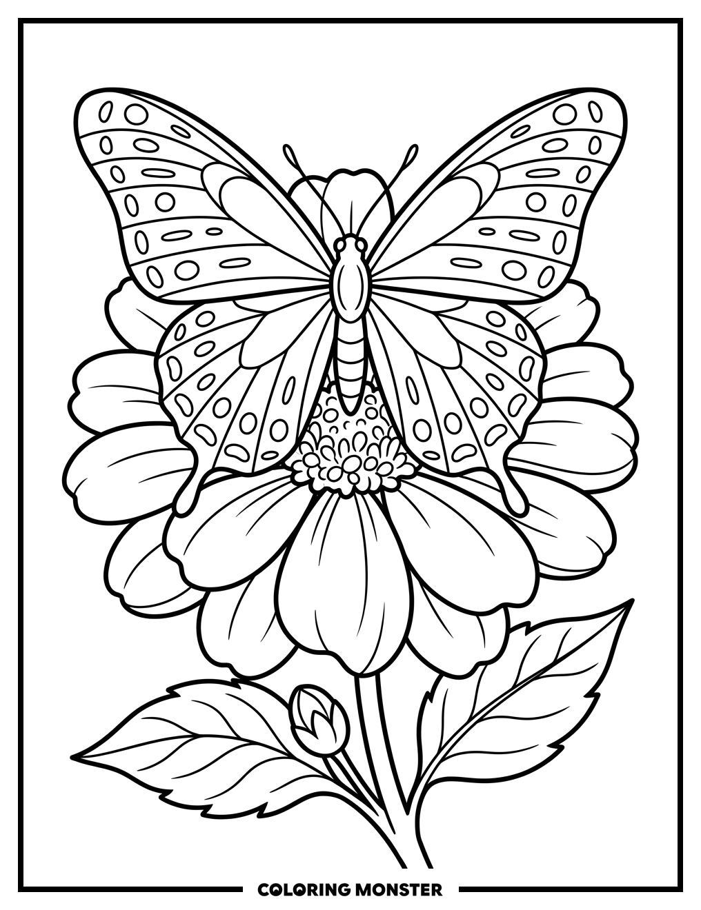 Butterfly on a Flower Coloring Page