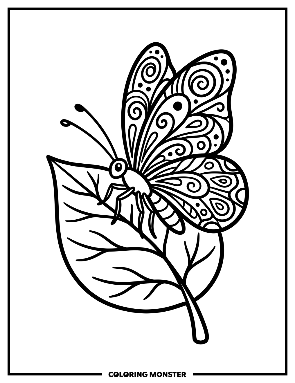 Butterfly on a Leaf Coloring Page