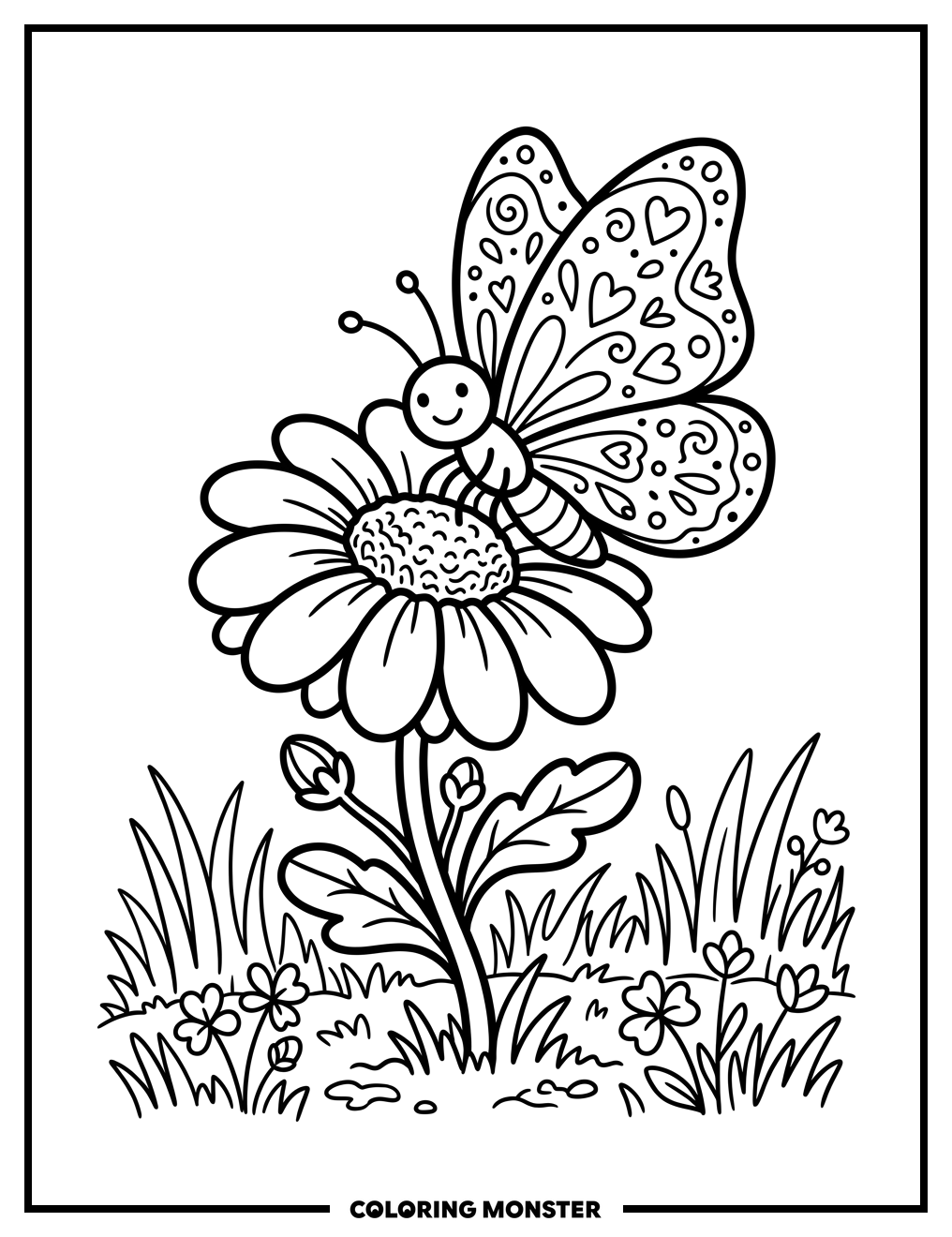 Butterfly on Blooming Flower Coloring Page