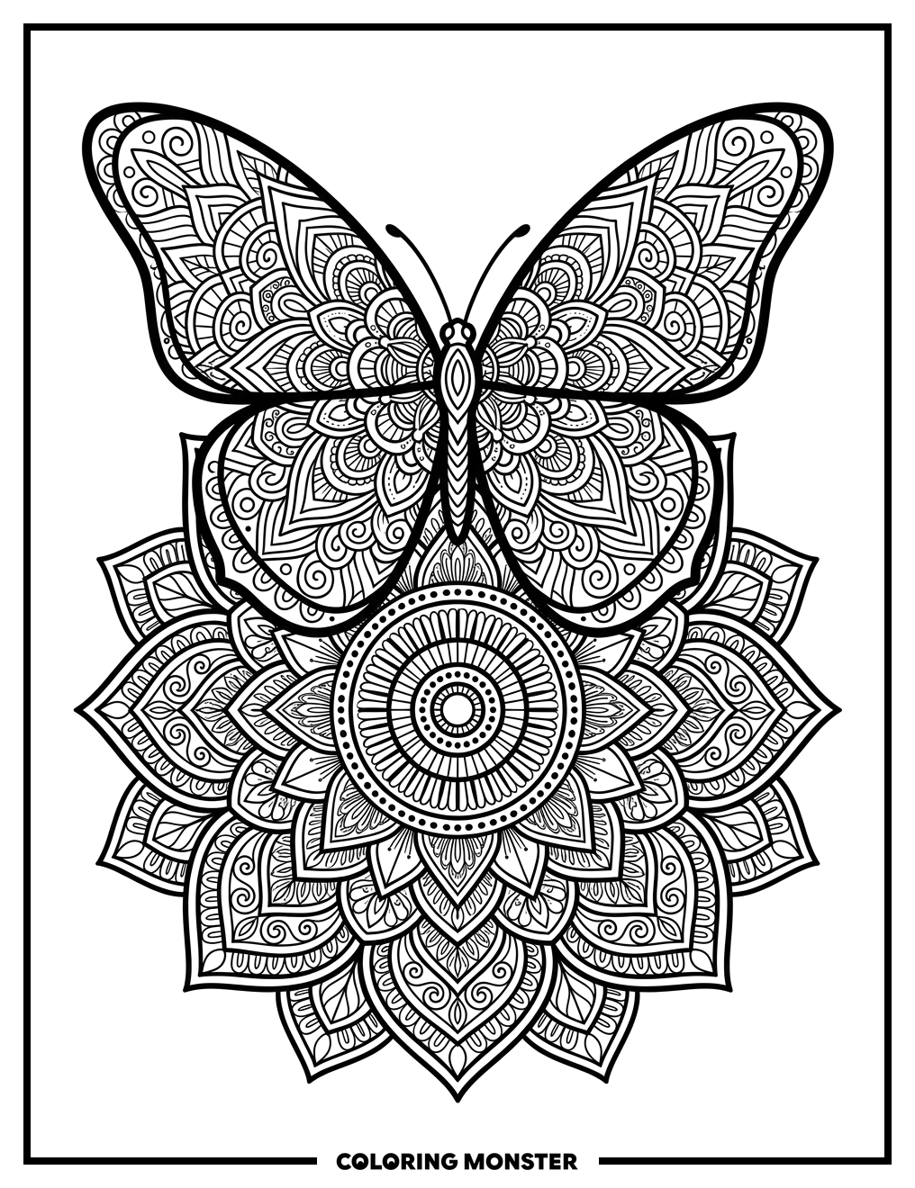 Butterfly on Blooming Flower Coloring Page