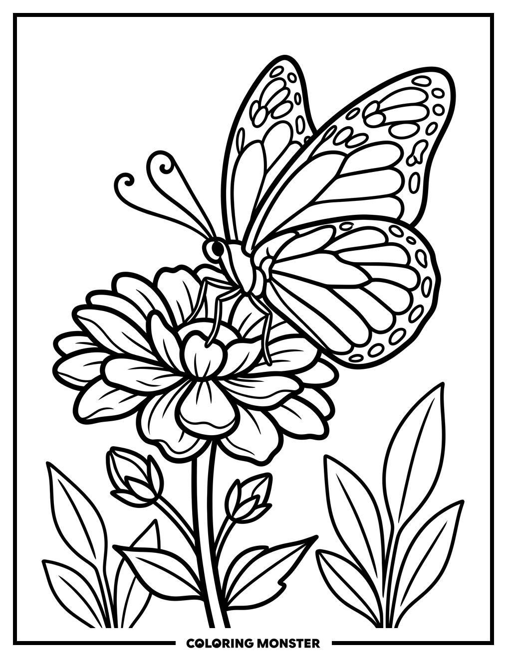 Butterfly on Blooming Flower Coloring Page