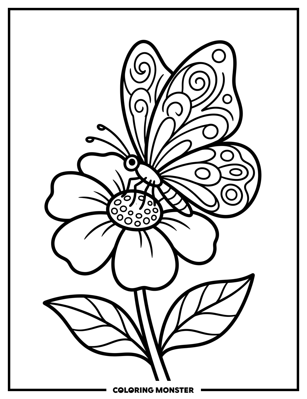 Butterfly on Flower Coloring Page