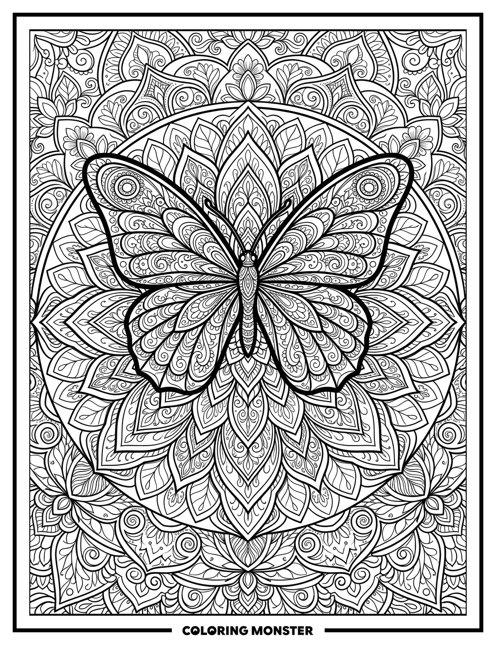 Butterfly on Flower Mandala Coloring Page