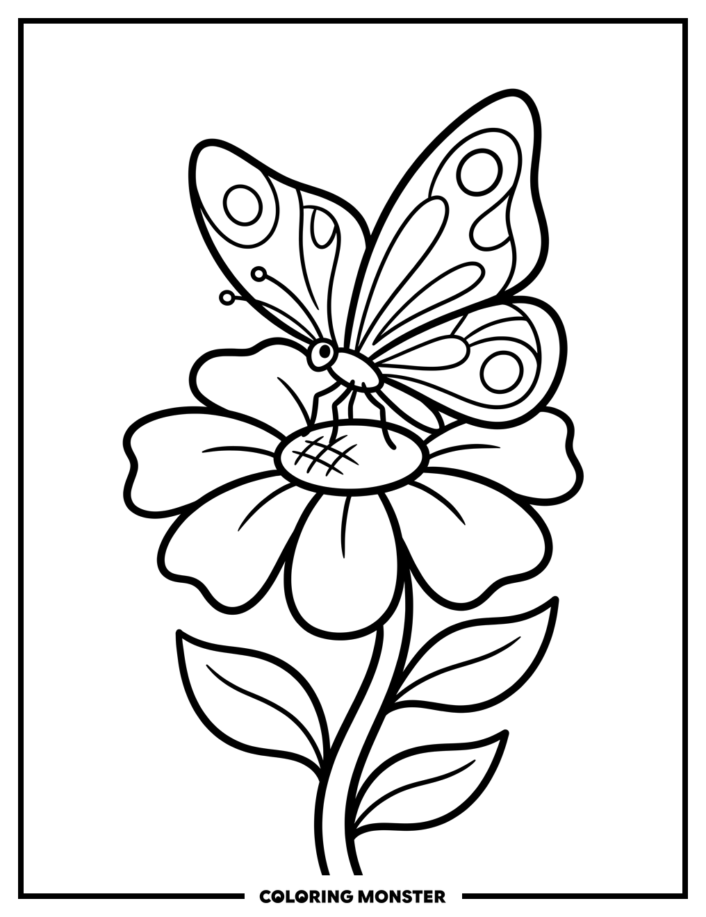 Butterfly on Stylized Flower Coloring Page