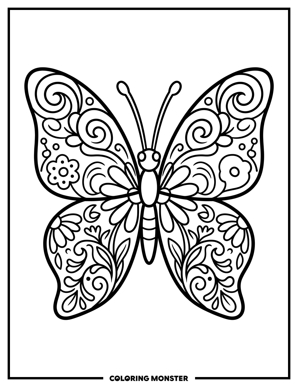 Butterfly with Floral Wings Coloring Page