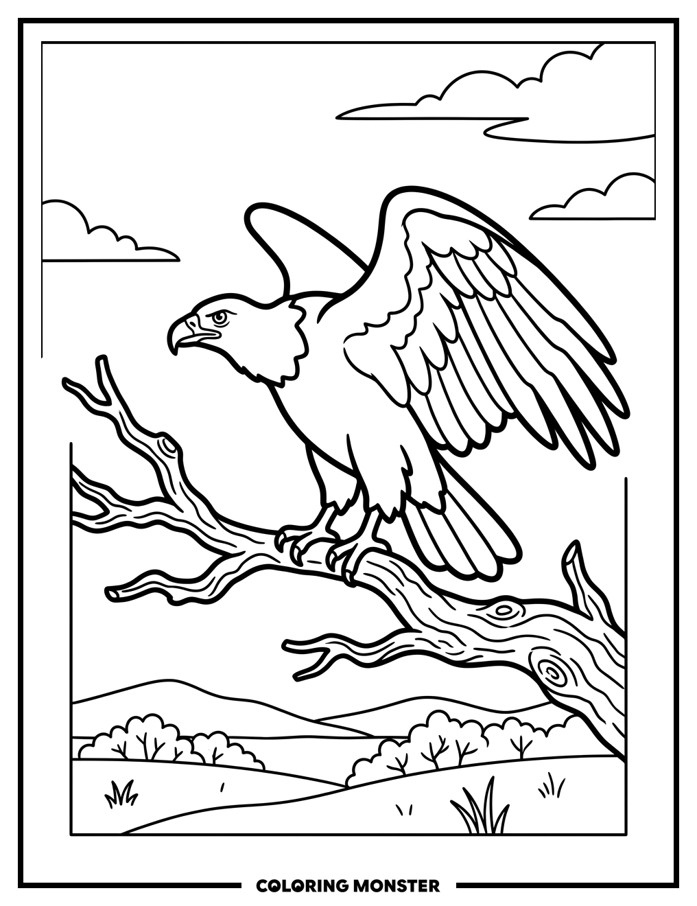 Buzzard on Gnarled Branch Coloring Page