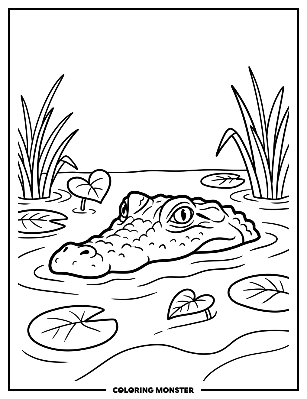 Caiman in Swamp Coloring Page