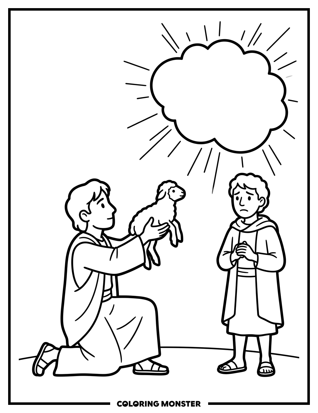 Cain and Abel Near Divine Cloud Coloring Page