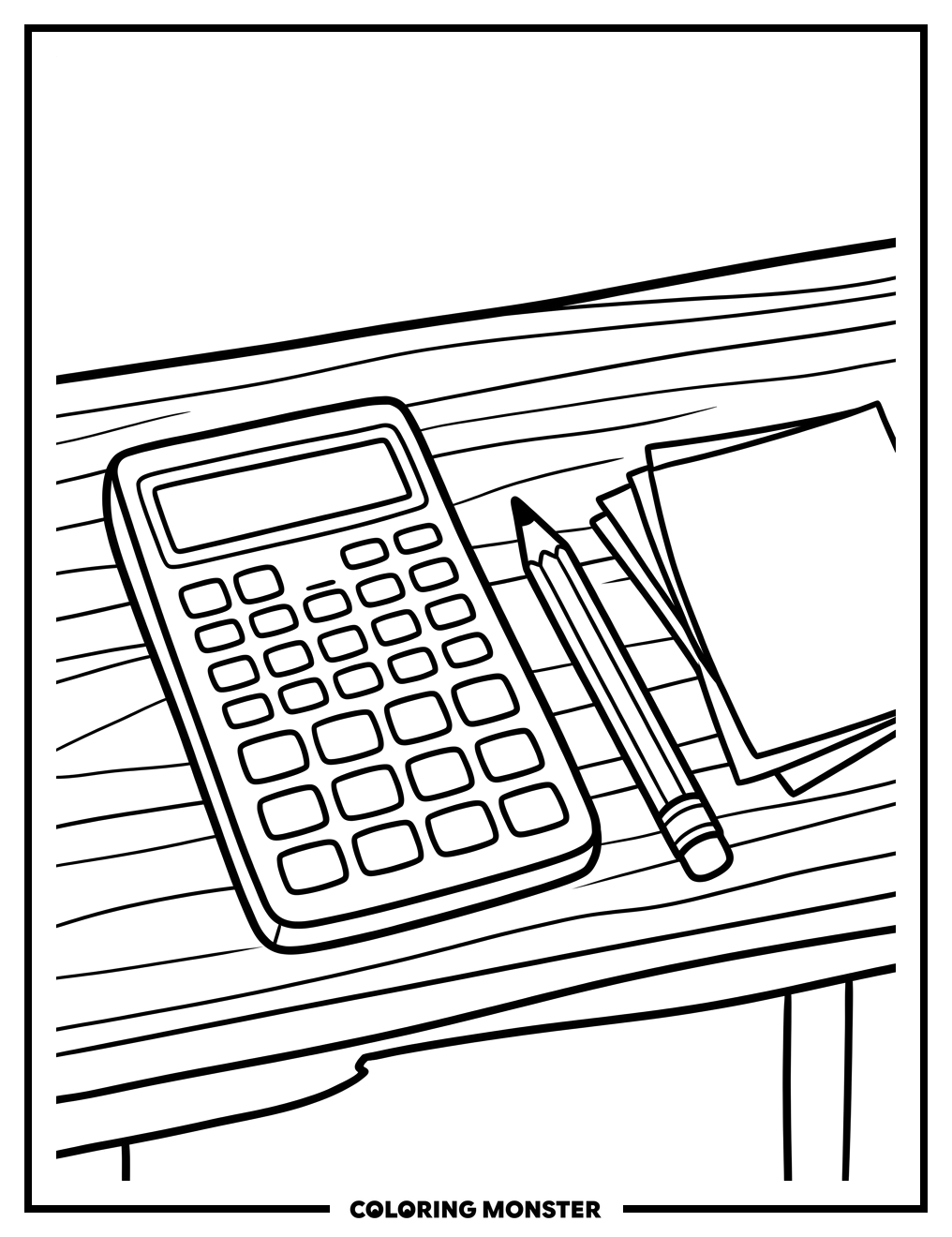 Calculator On A Desk Coloring Page