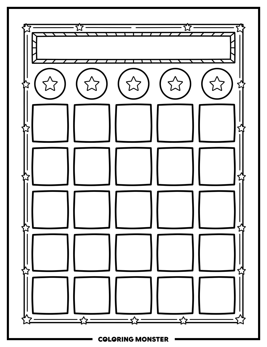 Calendar Page Month Grid Coloring Page