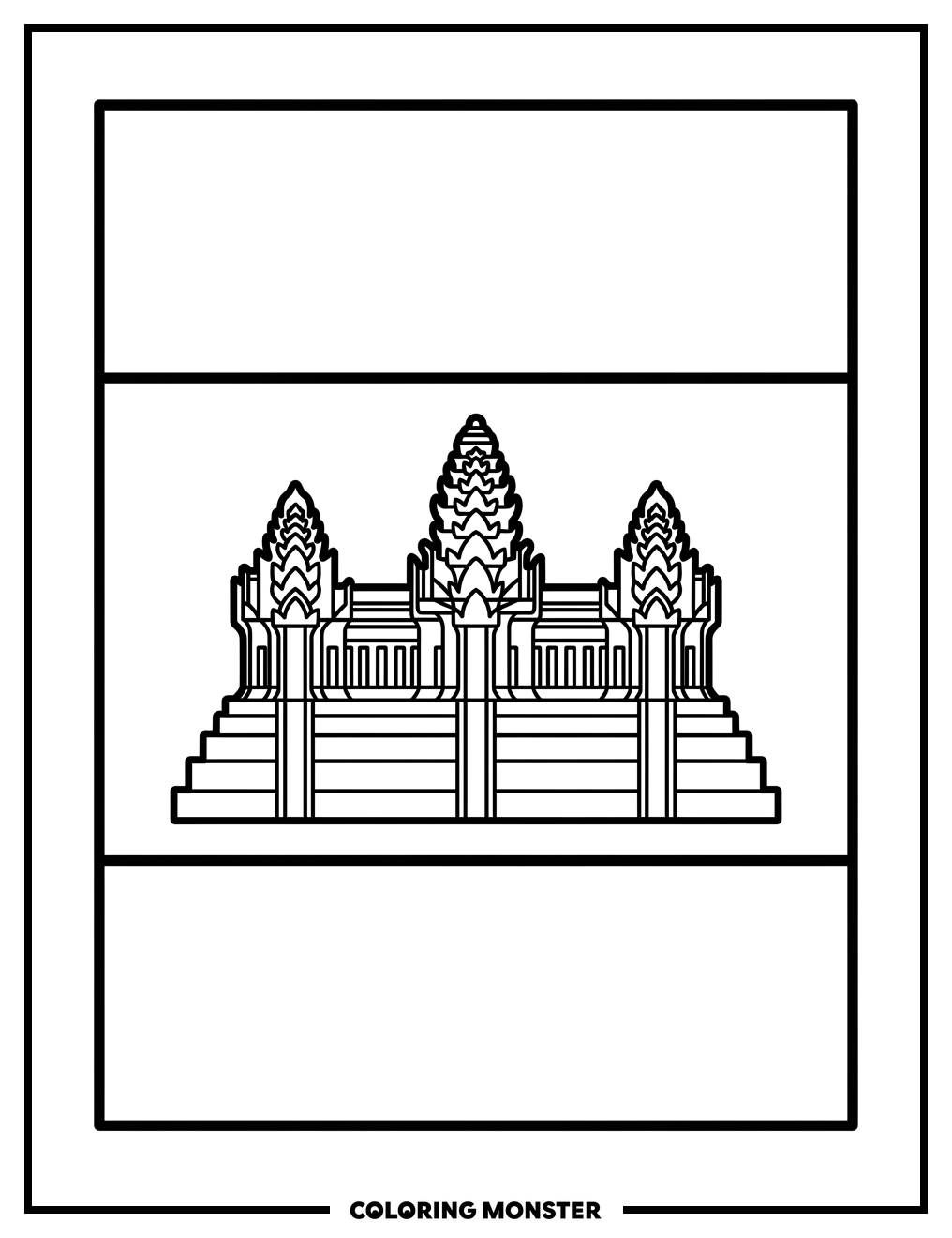 Cambodia Flag With Angkor Wat Coloring Page