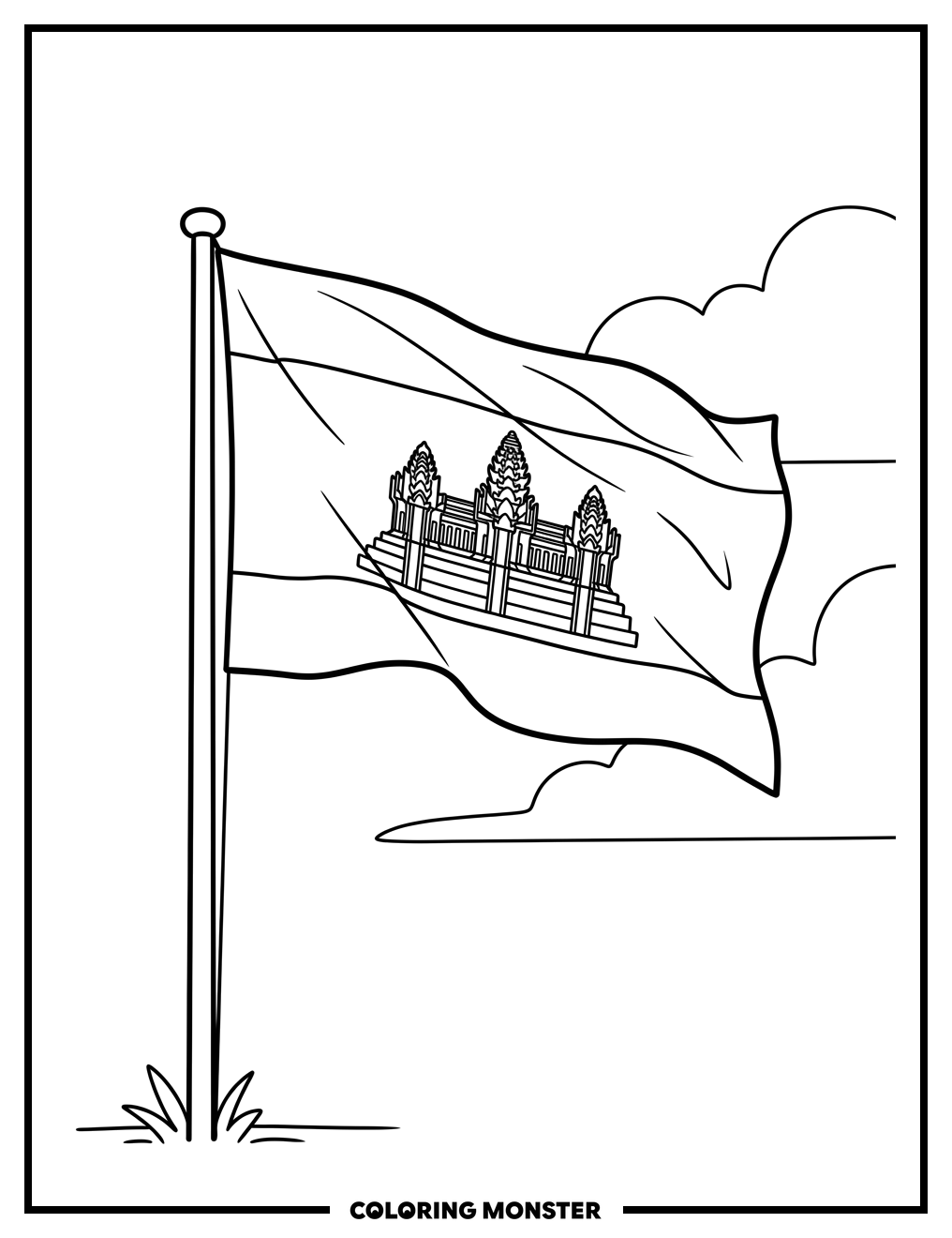 Cambodian Flag Waving Coloring Page
