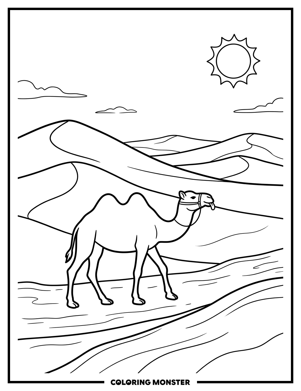 Camel in the Sahara Desert Coloring Page