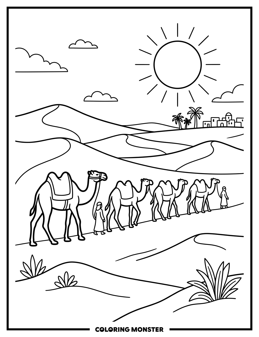 Camels in the Desert Coloring Page