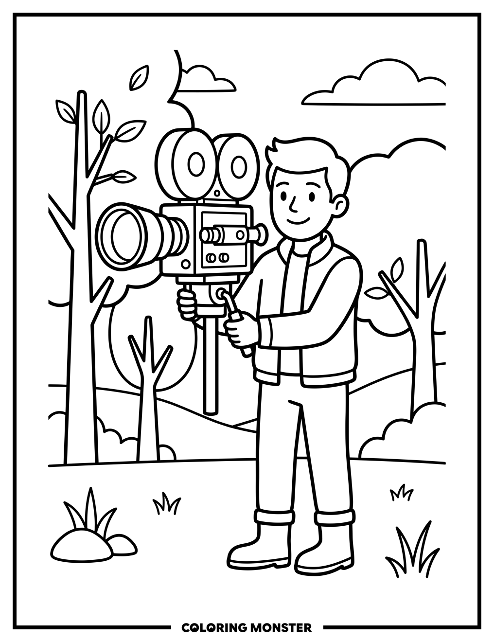Cameraman with Vintage Camera Coloring Page