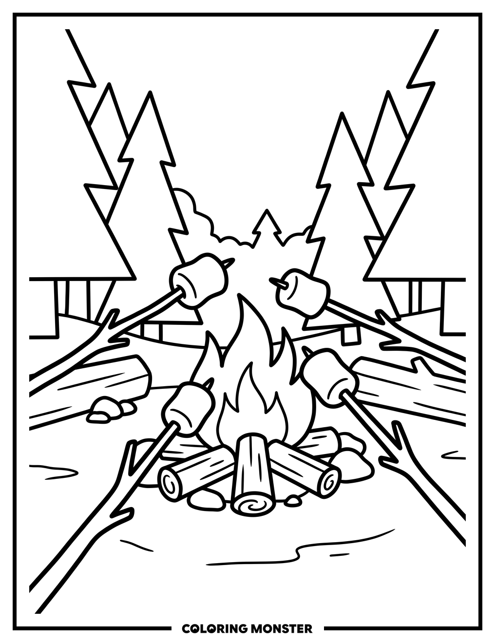Campfire Marshmallow Roast Coloring Page