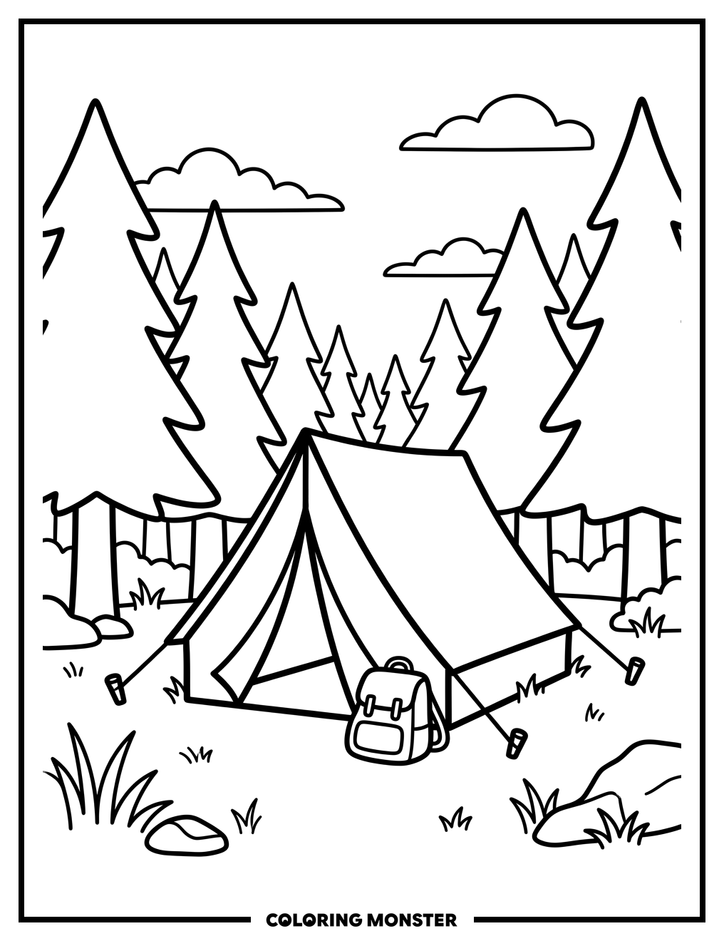 Camping Tent in Forest Coloring Page