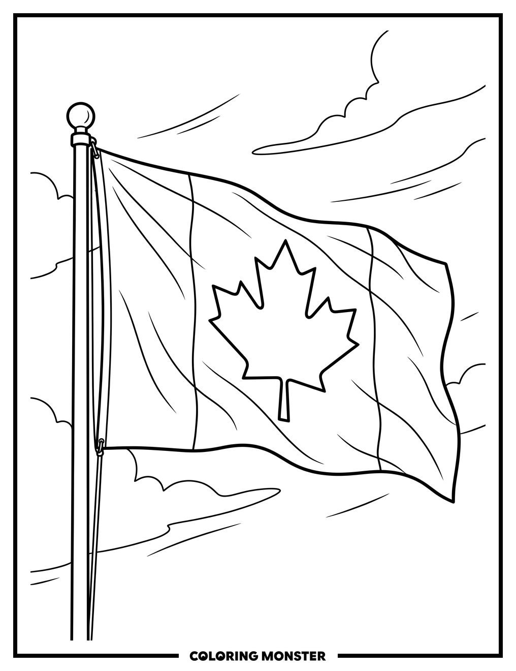 Canadian Flag Waving in Breeze Coloring Page