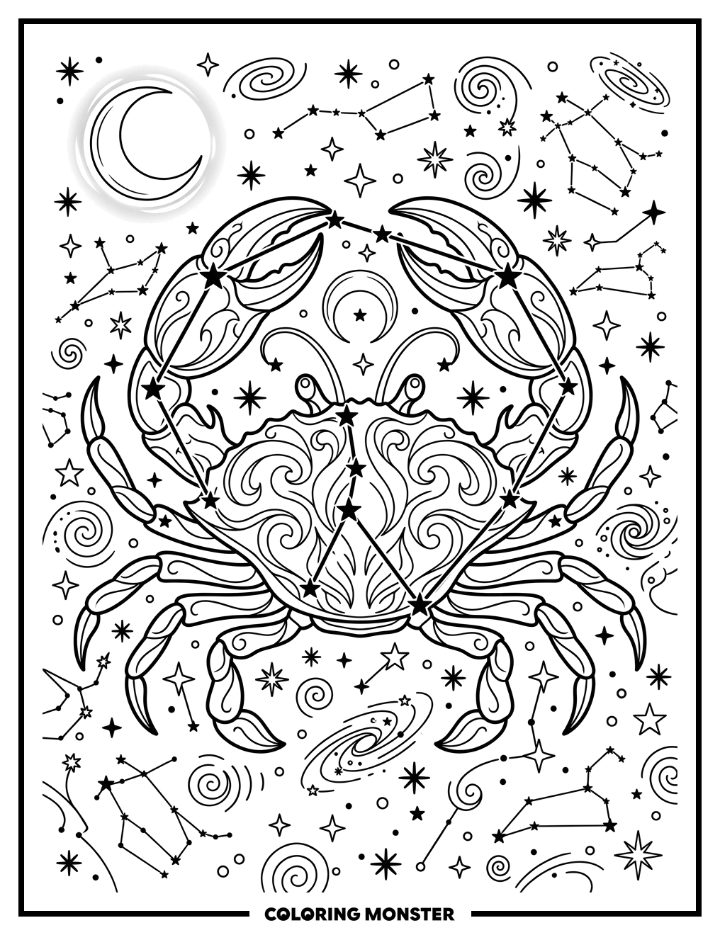 Cancer Zodiac Constellation Crab Coloring Page