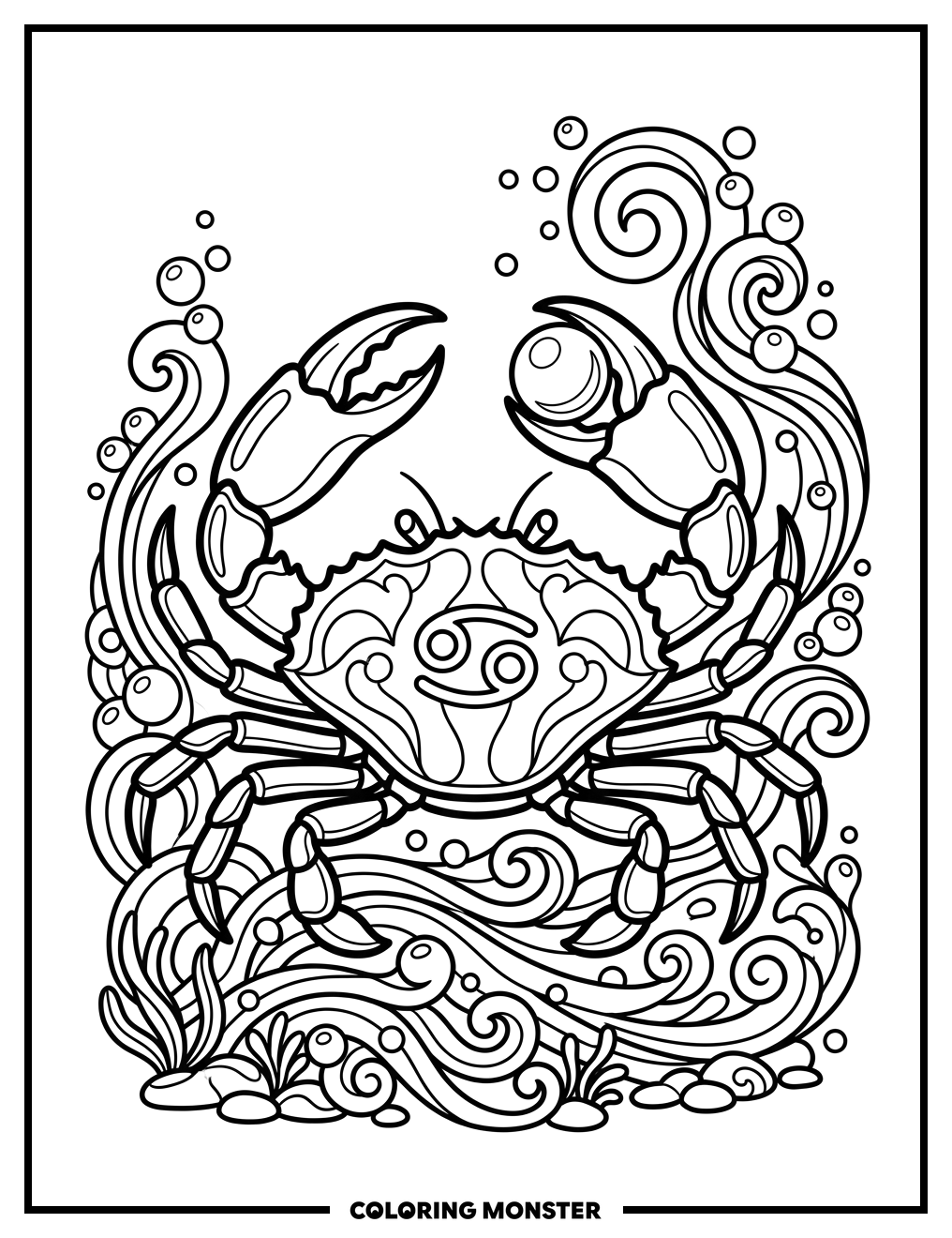 Cancer Zodiac Crab with Pearl Coloring Page