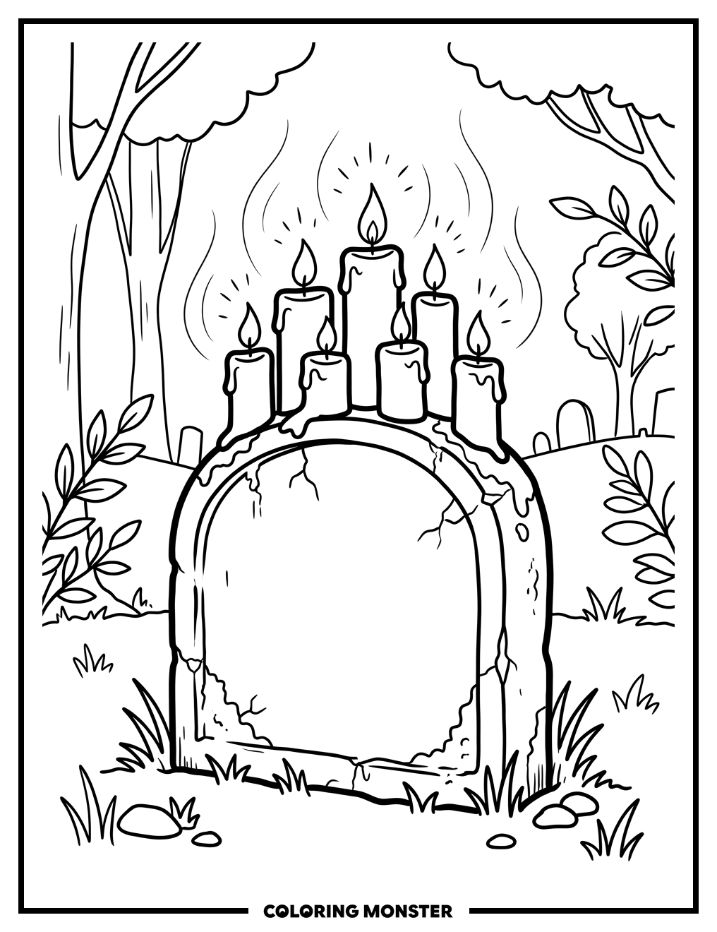 Candles on Tombstone Coloring Page