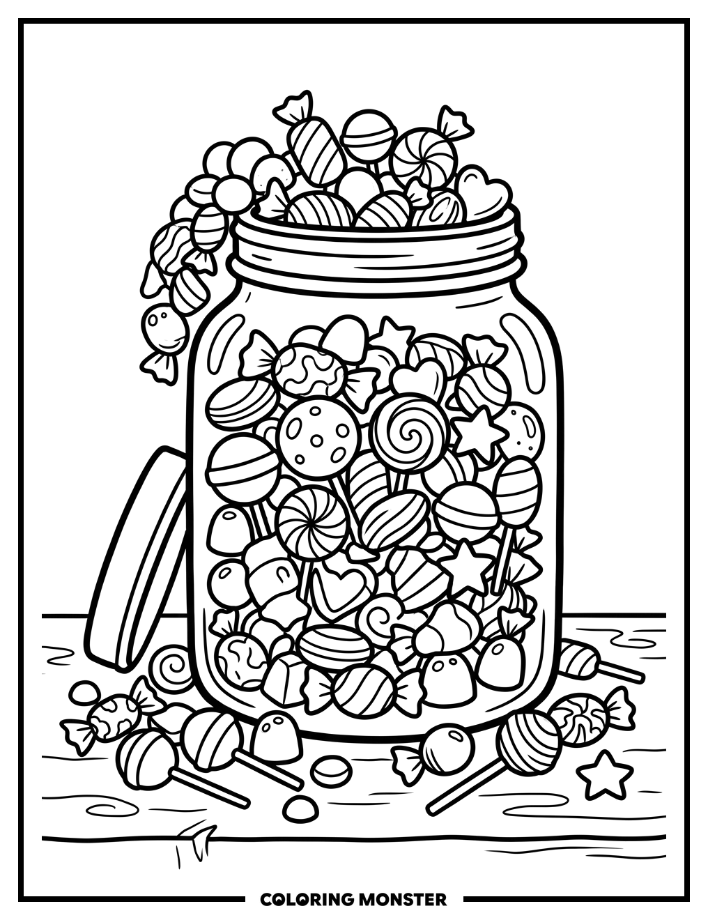 Candy Jar Overflowing With Sweets Coloring Page