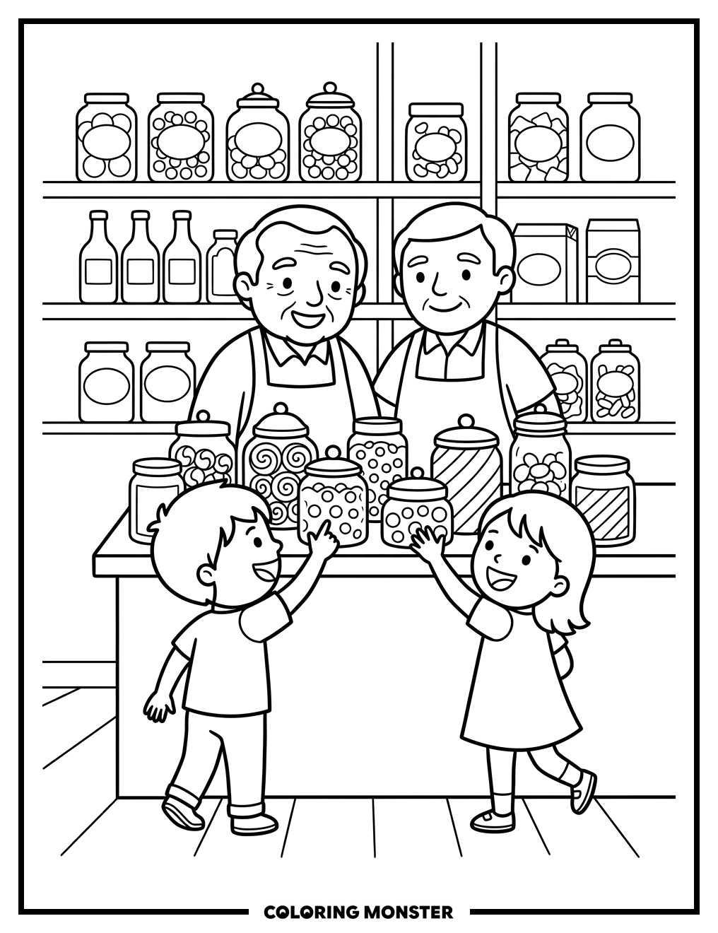 Candy Shop Scene Coloring Page