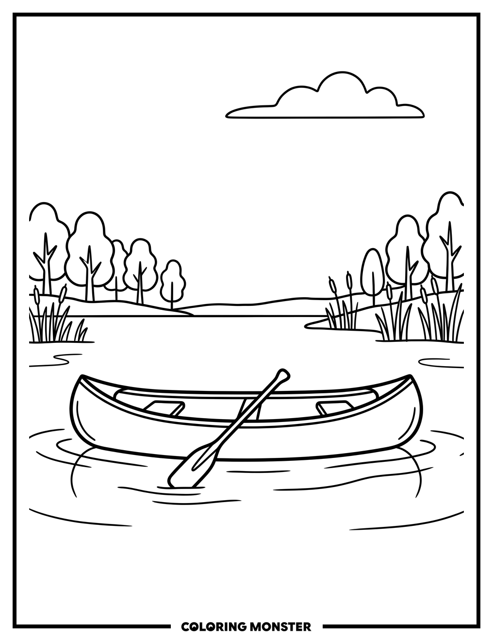 Canoe on a Calm Lake Coloring Page