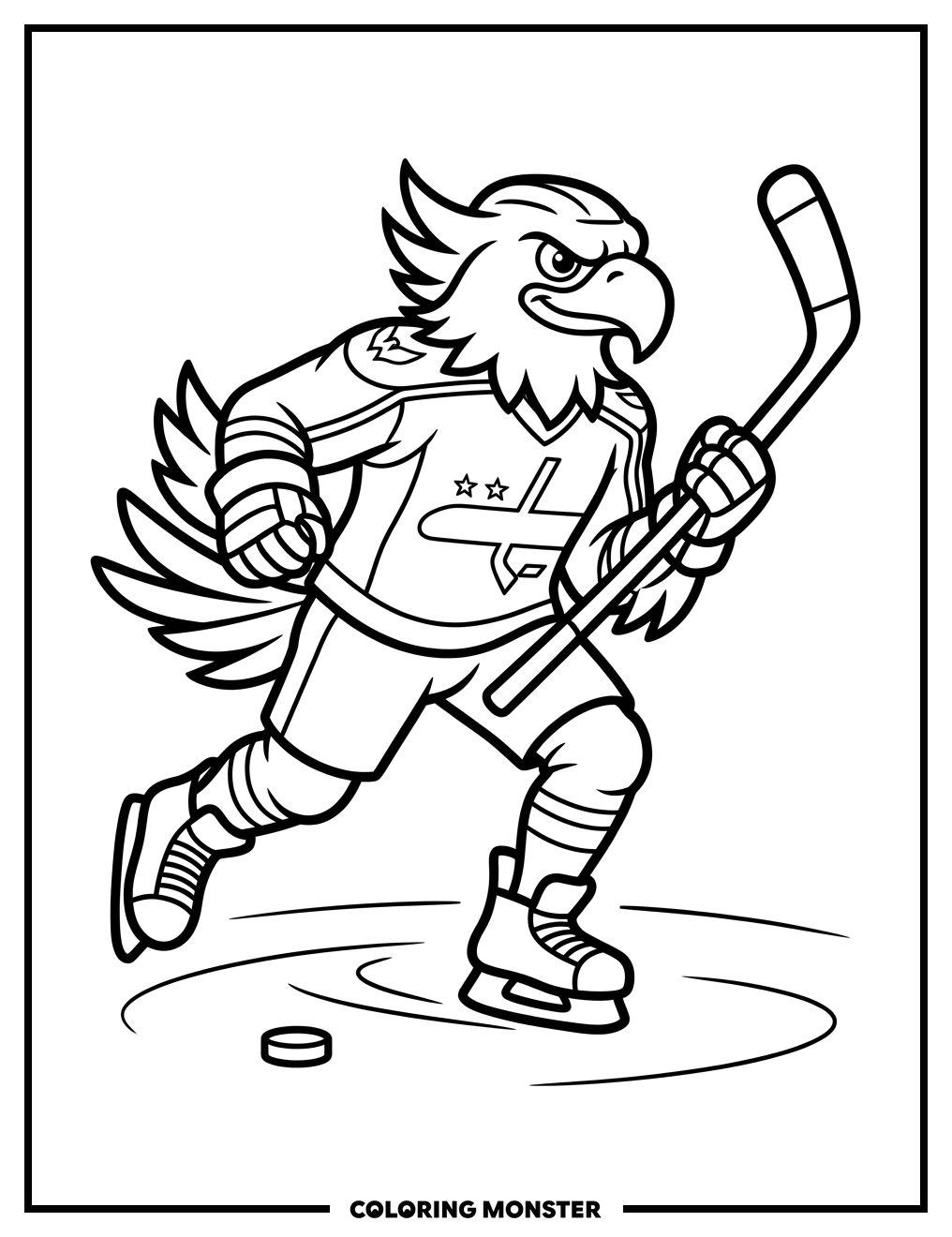 Capitals Mascot Ready To Play Hockey Coloring Page