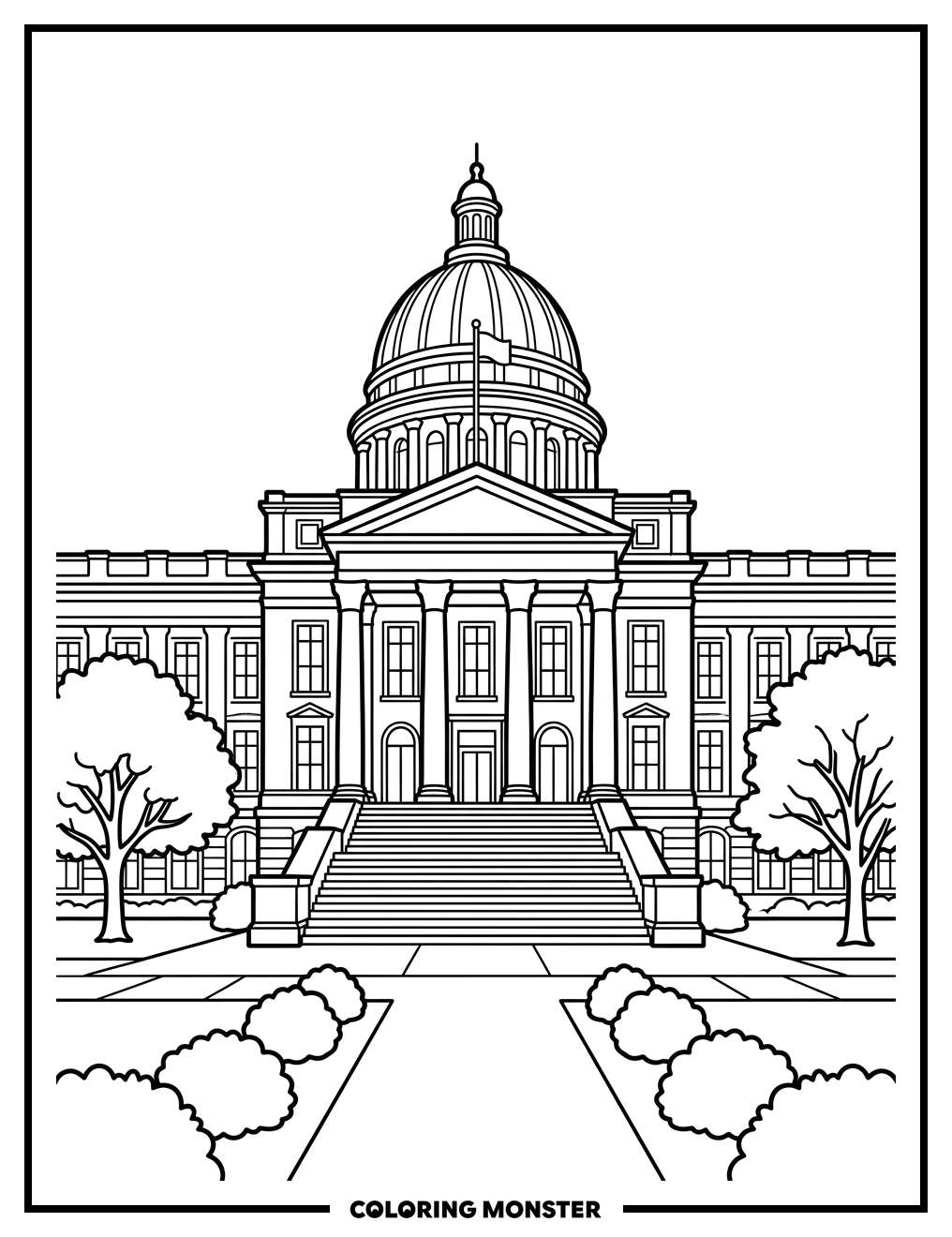 Capitol Building Architecture Coloring Page