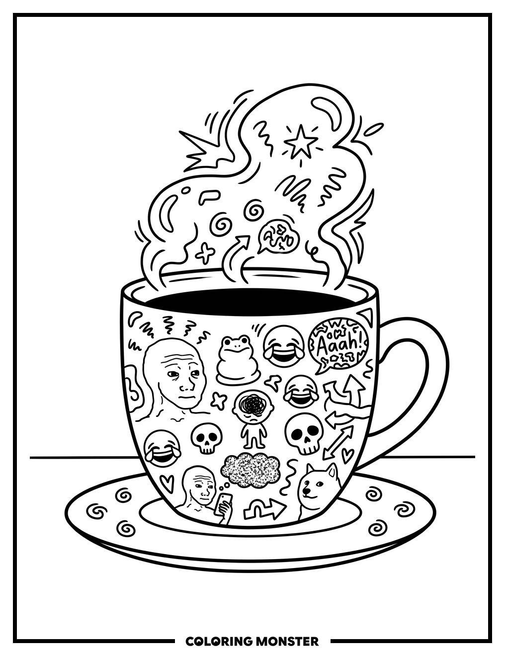 Cappuccino with Brain Rot Doodles Coloring Page