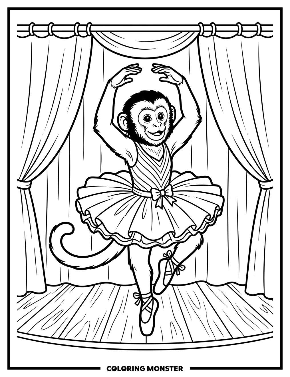 Capuchin Monkey Ballerina On Stage Coloring Page