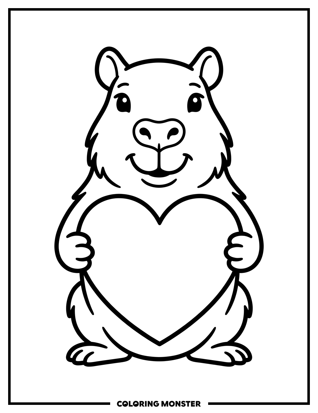 Capybara Holding Valentine Heart Coloring Page