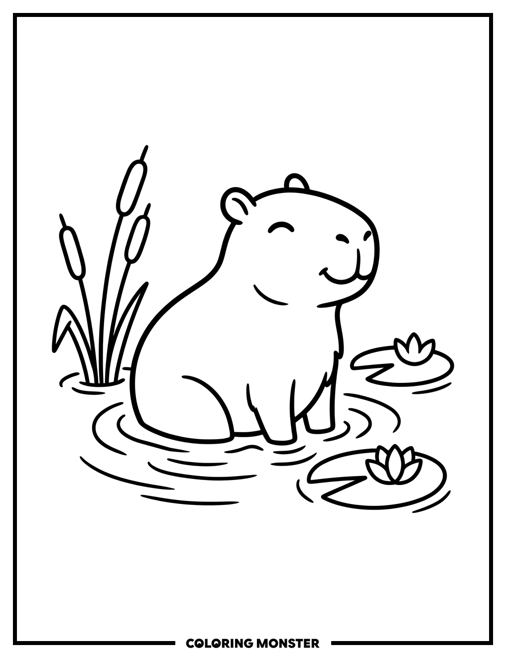 Capybara Relaxing in Water Coloring Page