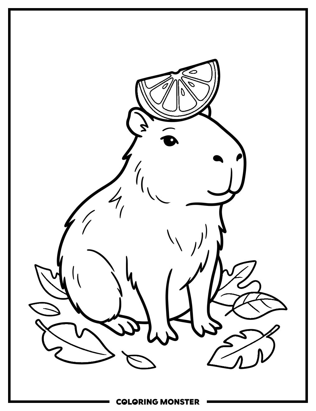 Capybara With Orange Slice Coloring Page