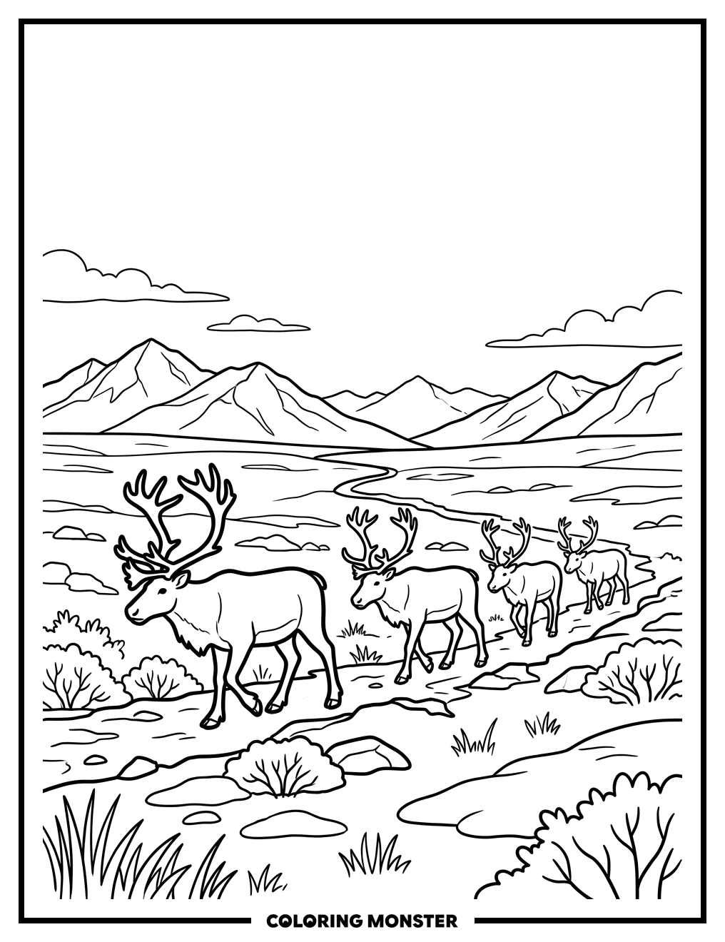 Caribou on the Tundra Coloring Page