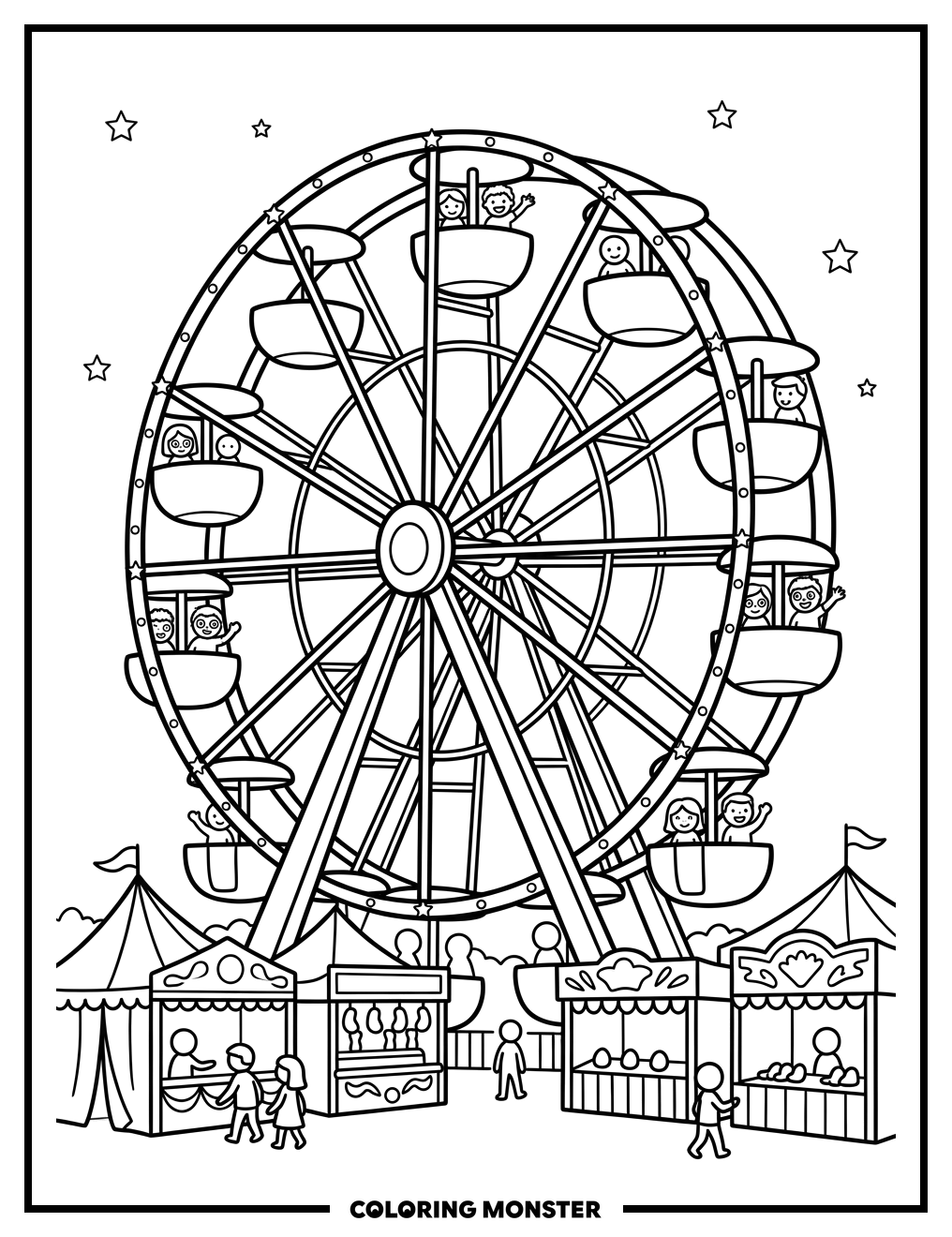 Carnival Ferris Wheel at Night Coloring Page