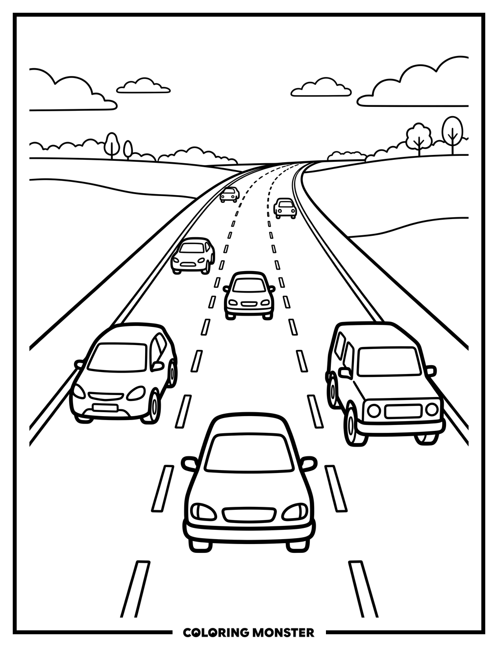 Cars on a Highway Coloring Page