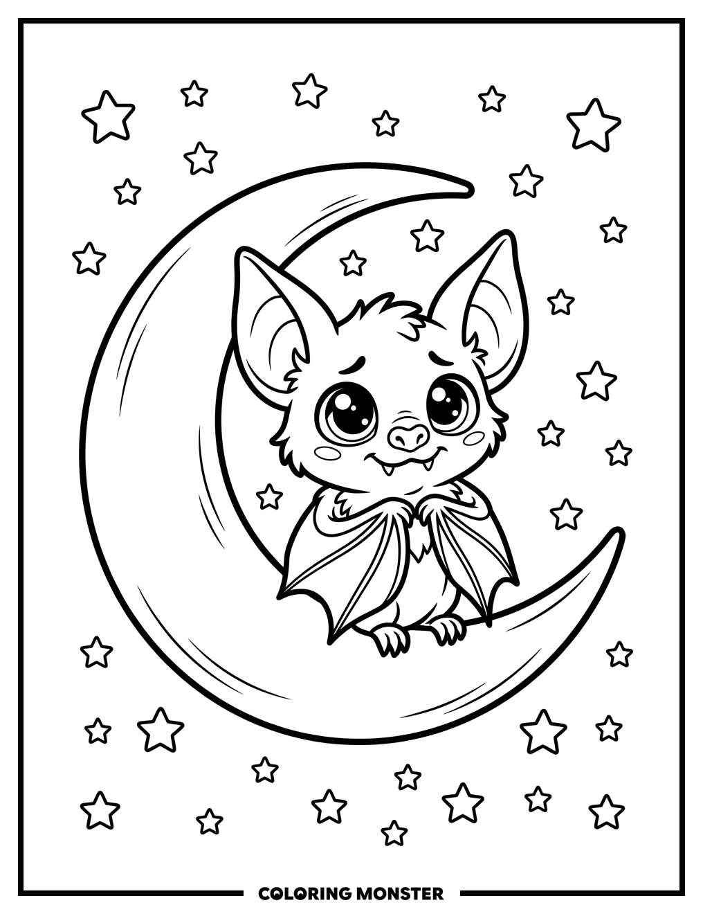 Cartoon Bat on Crescent Moon