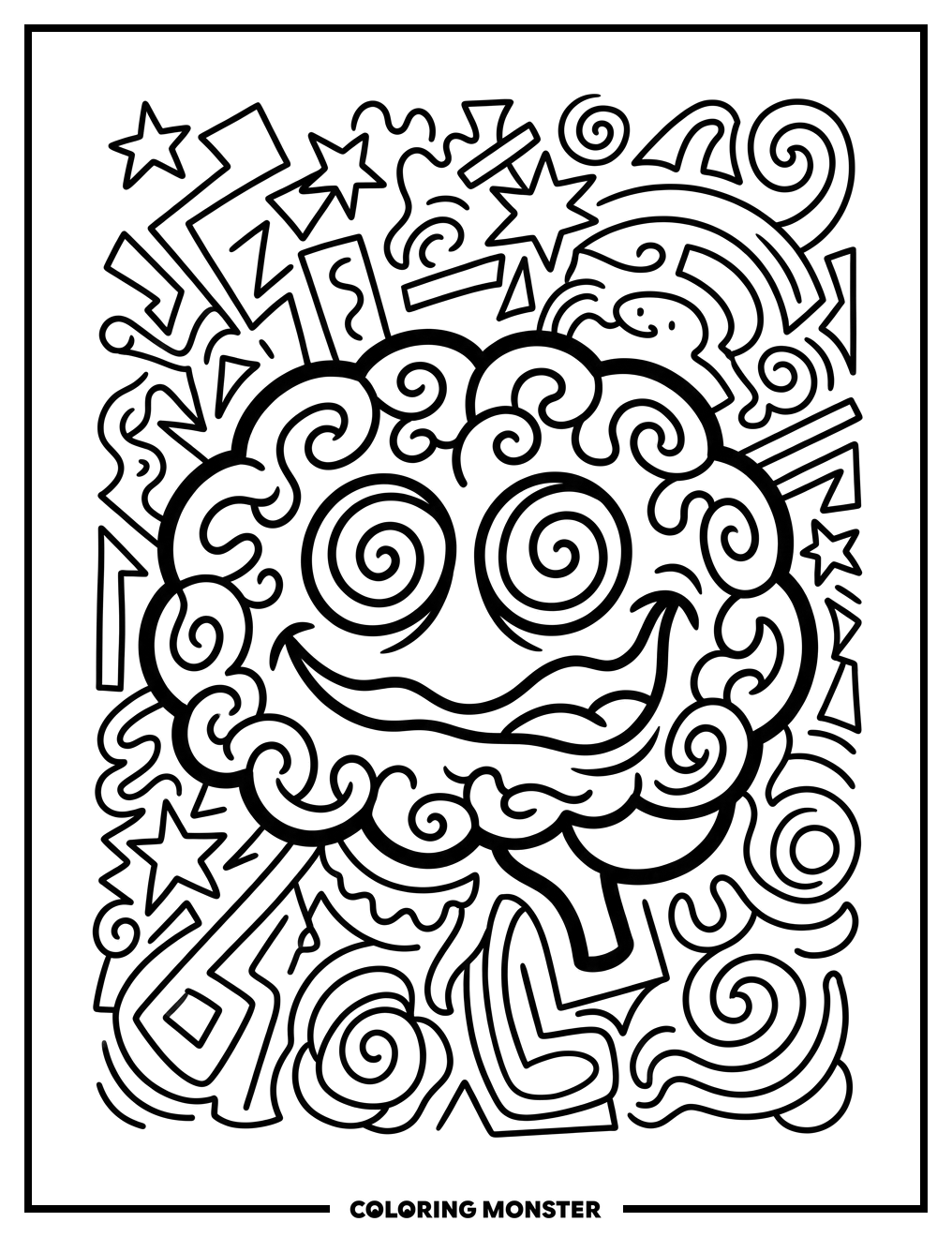 Cartoon Brain with Swirling Eyes Coloring Page