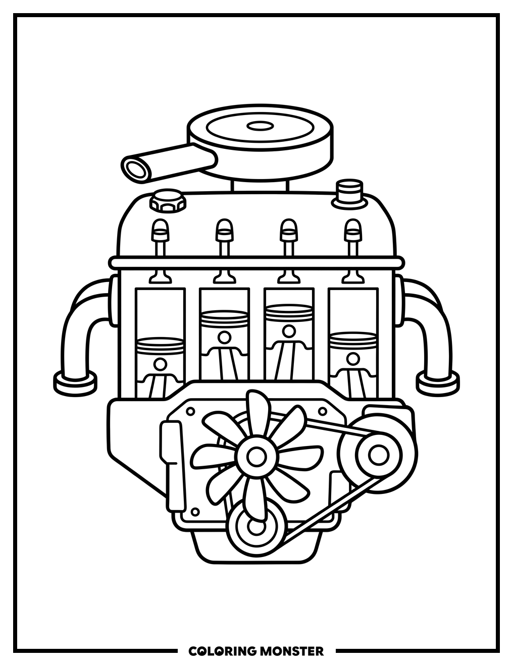 Cartoon Car Engine Coloring Page
